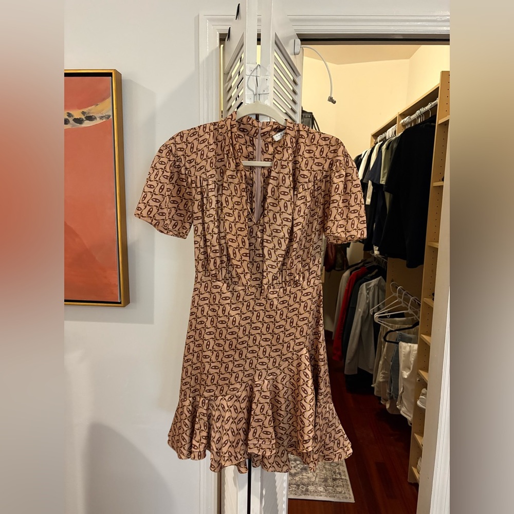 Sandro Geometric Tan Midi Dress
